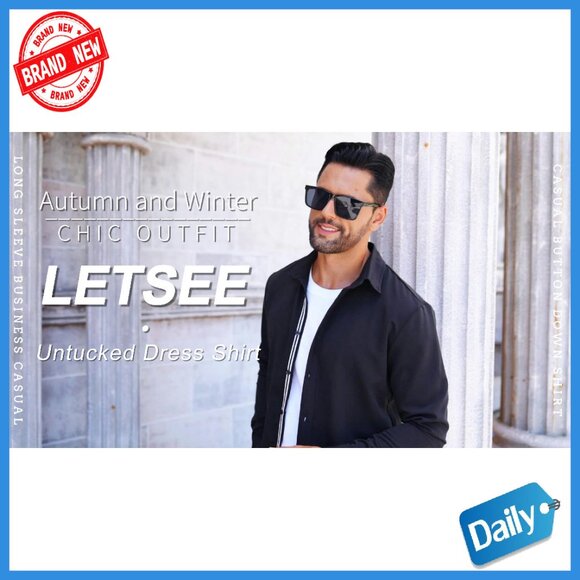 Men's Long Sleeve Button Down Shirt Wrinkle Free Business Casual Denim - Picture 8 of 8